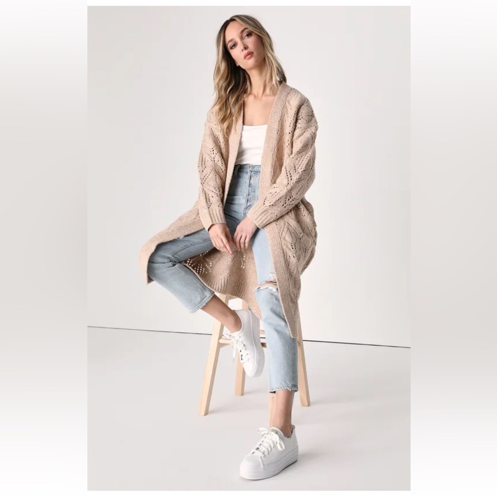 Pointelle beige cardigan